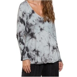 Womens POL Cozy Soft Sz XL Tie Dye Long Sleeve Top Babydoll Rib Sleeve Boho